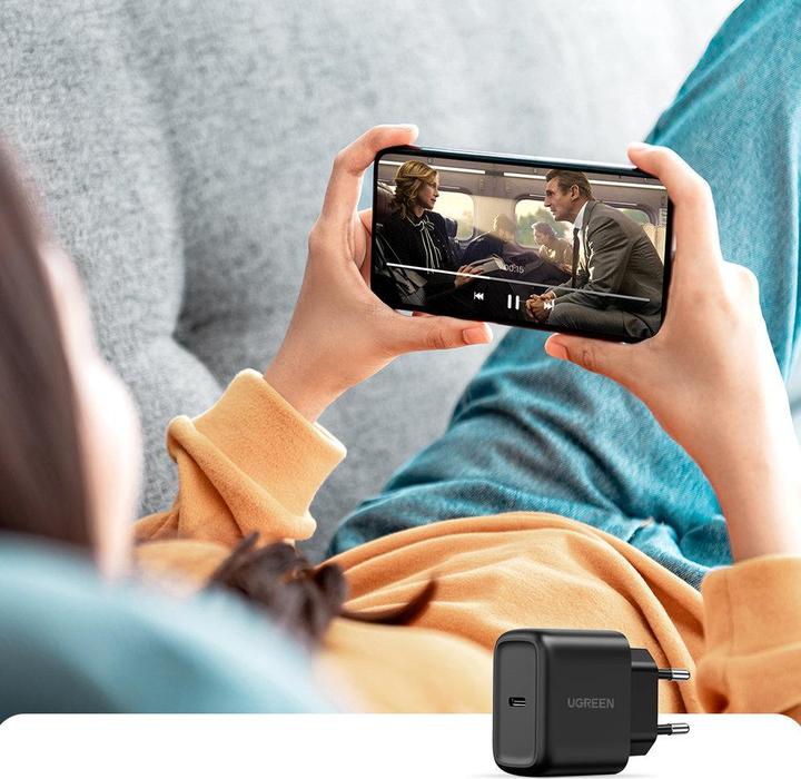 Productafbeelding Ugreen Wandoplader CD250, 25W, USB-C (zwart) + USB-C naar USB-C kabel, 2m (zwart) (25 W)