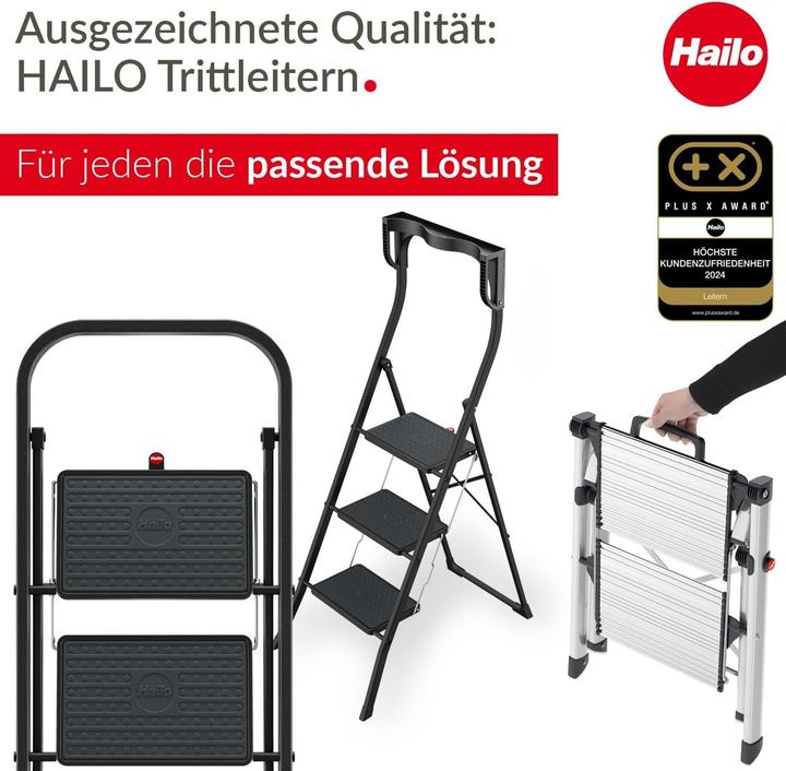 Image du produit Hailo K100 TopLine, escabeau confort, 2 marches (Échelle deux plans, 127 cm)