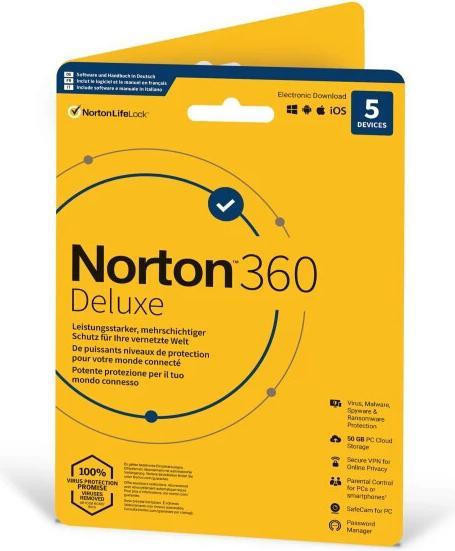 Produktbild Norton 360 Deluxe Sleeve, 5 Device, 1 Jahr (5 User, 12 Monate)
