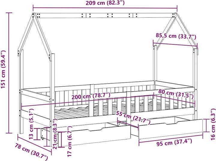 Produktbild vidaXL Kinderbett (80 x 200 cm)