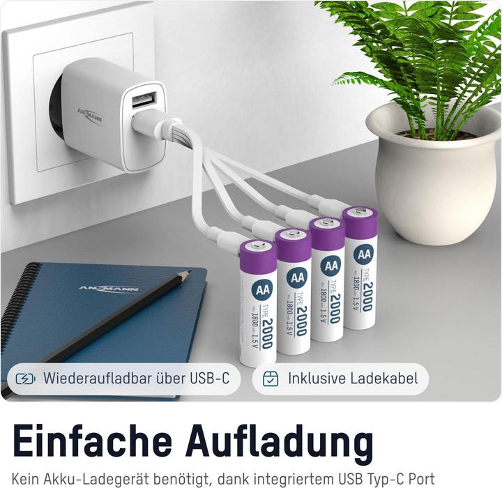 Immagine prodotto Ansmann Batteria Li-Ion Premium (4 pz., AA, 1800 mAh)