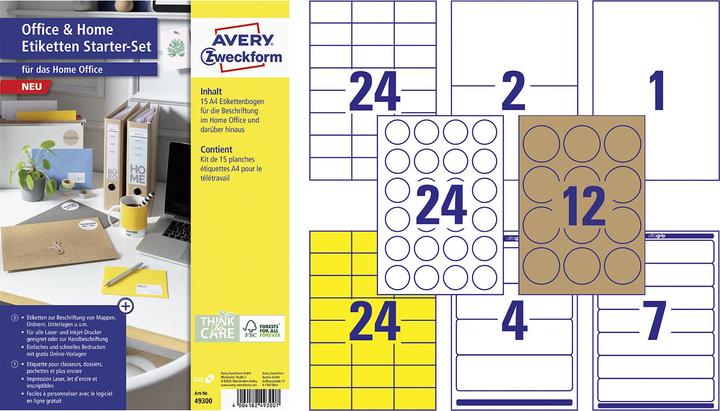 Produktbild Avery Hinweis-Etiketten Set 210 x 297 mm, Anzahl Blatt: 15 Blatt