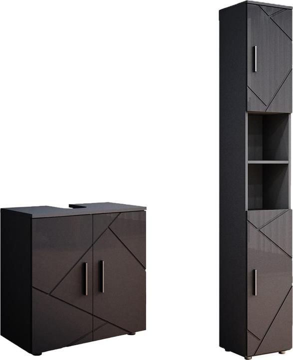 Vicco Bathroom furniture set Irma, Anthracite high gloss/Anthracite, 2 parts, with tall unit