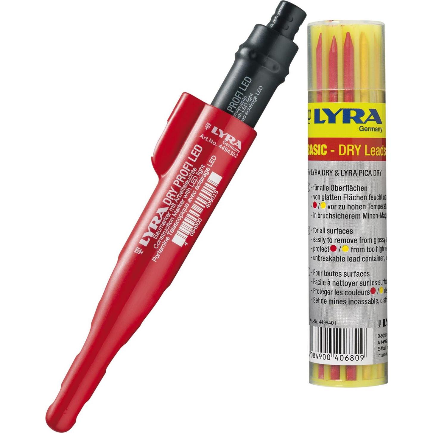 Vasalat, Marker, Lyra Dry Proif LED Tieflochmarker Trockenmarker + Ersatzminen graphit/gelb/rot (Graphit, Rot, Gelb, 1 x...