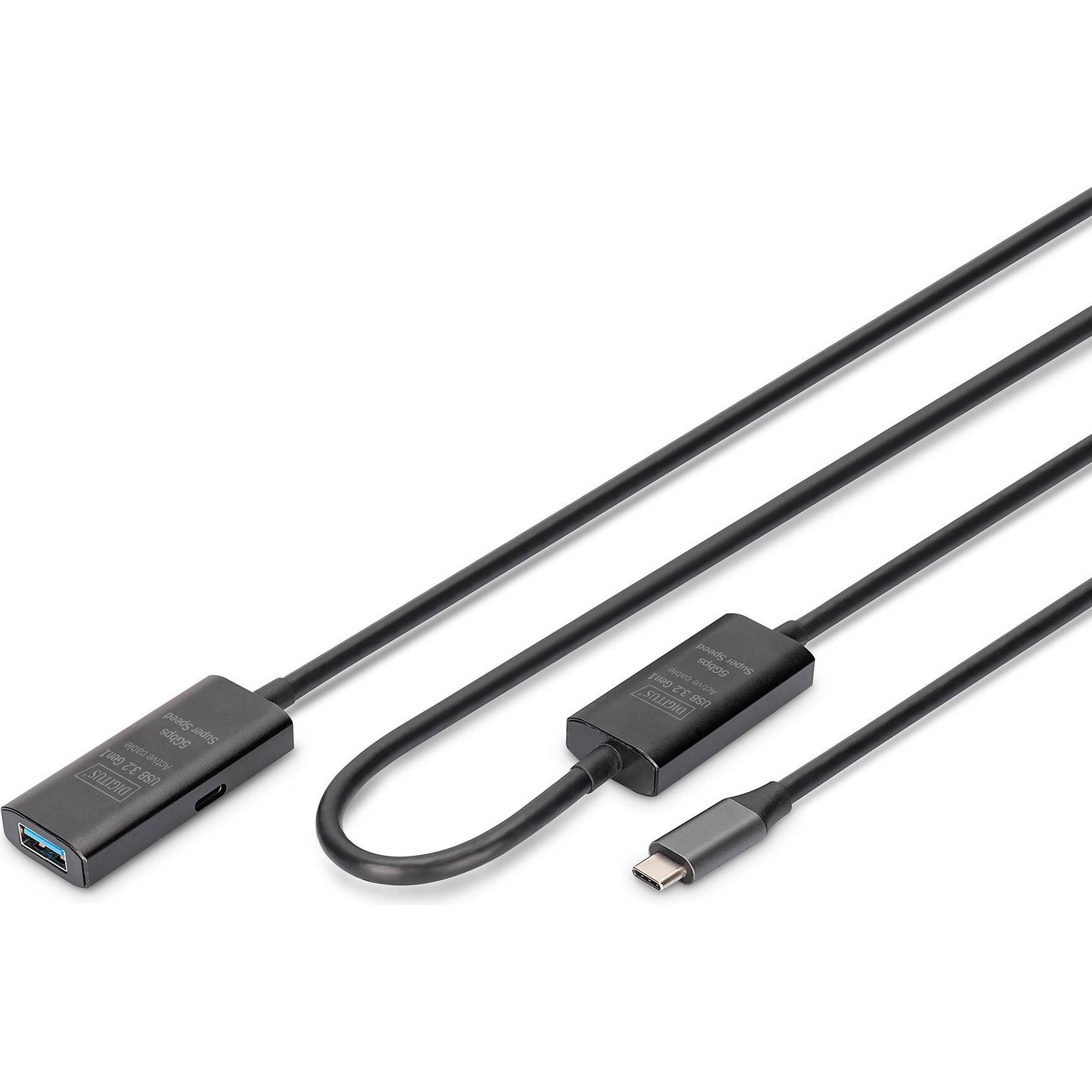 Digitus Cavo Di Prolunga Attivo Usb 3.2 Gen1 5G, Usb-C - Usb-A, 10 M (10 M, Usb 3.0, Usb 3.2 Gen 1), Cavo Usb