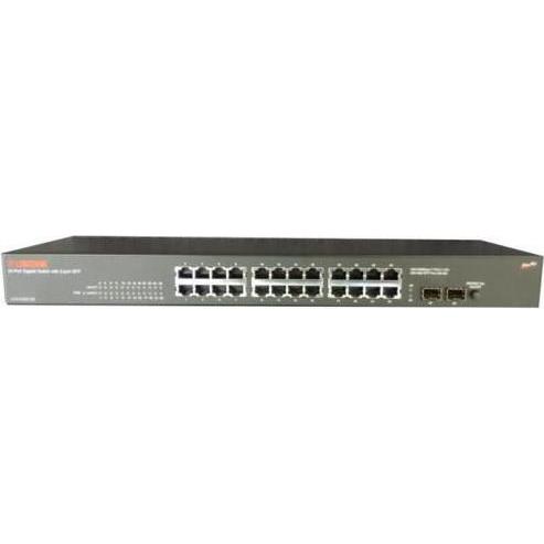 Longshine Switch 24x GE GS9126 2x mini-GBIC (24 Ports), Netzwerk Switch, Grau