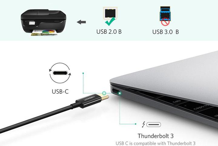 Productafbeelding Ugreen Printerkabel USB-C 2.0 naar USB-B US241, 1m (zwart) (1 m, USB 2.0)