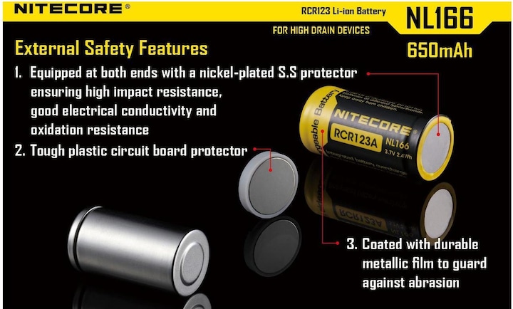 Actual product image Nitecore Li-Ion battery type 16340 - NL166