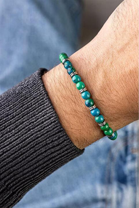 Immagine prodotto Marc Malone - Men's beaded bracelet with artificial chrysocolla MCGB5014 (Crisocolla d'arte)