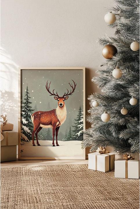 Actual product image Wallxpert Weihnachtsbild Winter Hirsch