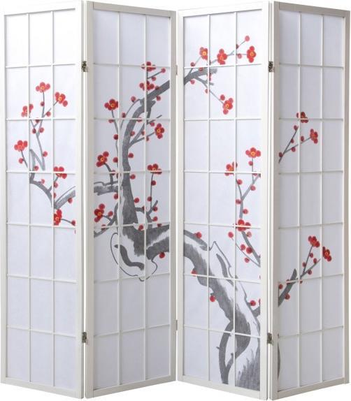 Immagine prodotto Greendeco 4 pezzi Paravent Room Divider Cherry Pattern Cherry Blossoms Bianco