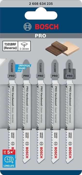 Image du produit Bosch Professional Zubehör Lame de scie sauteuse PRO Hardwood clean reverse T101BRF, 100 mm, 5 pcs.