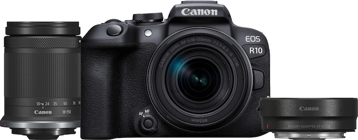 Kit EOS R10 con adattatore EF-EOS R - UE (18 - 150 mm, 24.20 Mpx, APS-C / DX)