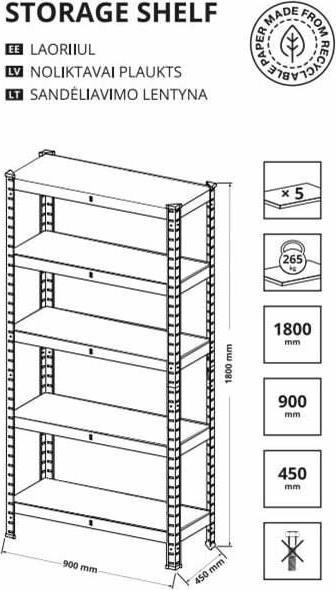 Produktbild Haushalt STORAGE SHELF MDF 180X90X45CM 265KG