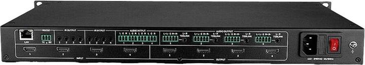 Actual product image Lindy 4x4 HDMI 4K60 Matrix with Video Wall Scaling Uninterrupted switching between 4 Displays & 4