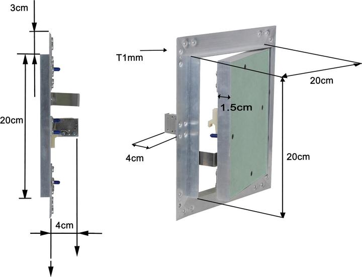 Image du produit Wiltec Trappe visite Cadres Aluminium 20x20cm 12,5mm Plaque en plâtre Panneau d’accès Alu Maintenance
