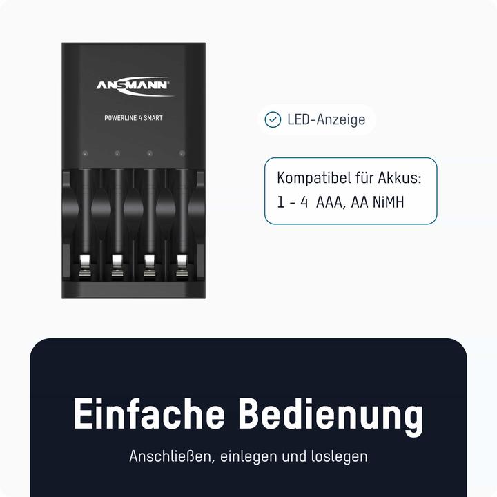 Productafbeelding Ansmann Batterijlader Powerline NiMH/NiCD Mignon AA/Micro AAA (1 Pcs., Oplaadbare batterijen + lader)