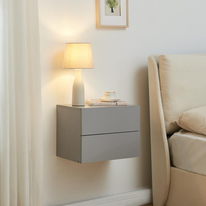 Produktbild En.Casa Nachttisch hängend Ampfing mit 2 Schubladen Hellgrau (40 x 29 x 30 cm)
