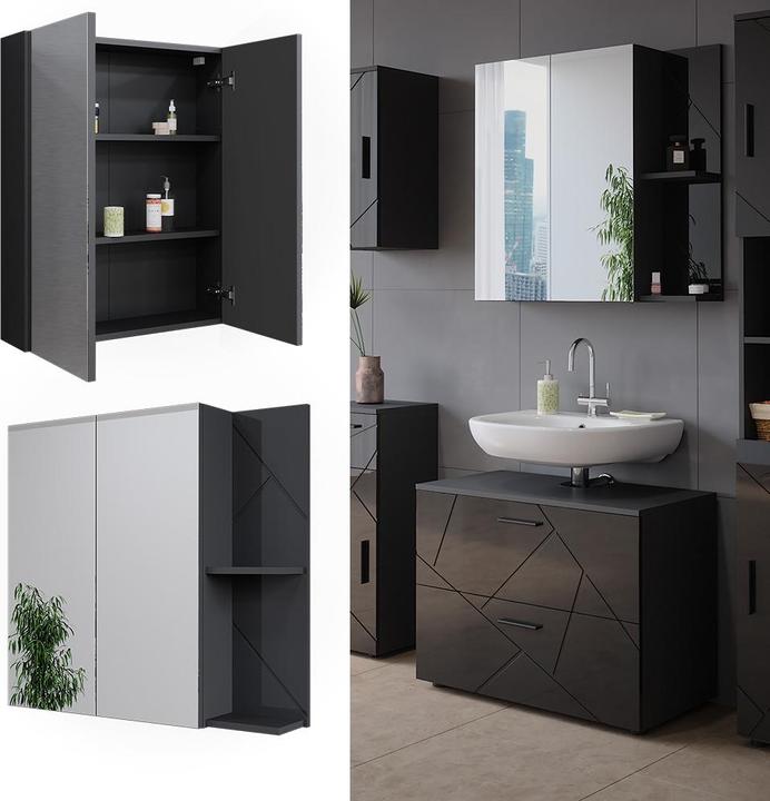 Produktbild Vicco Badspiegelschrank Irma, Anthrazit Hochglanz, 80 x 75 cm