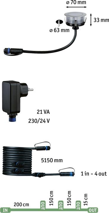 Produktbild Paulmann 94752 Beleuchtungssystem Plug & Shine LED-Ausseneinbauleuchten Basis-Set LED 6 W (100 lm, IP67)