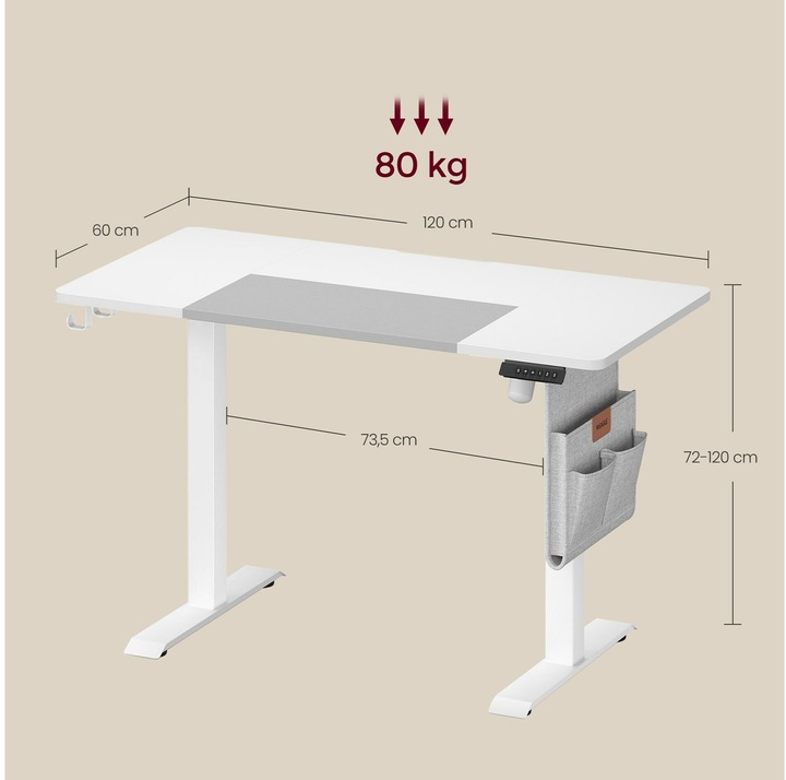 Actual product image Songmics Table frame with top 120 x 60 cm, height-adjustable (120 x 60 x 81 cm)
