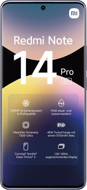 Produktbild Xiaomi Redmi Note 14 Pro 5G (256 GB, Lavender Purple, 6.67", Dual SIM, 5G)