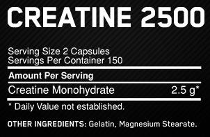 Nährwerte und Zutaten Optimum Nutrition Creatine 2500 (200 Stück, Kapseln, 270 g)