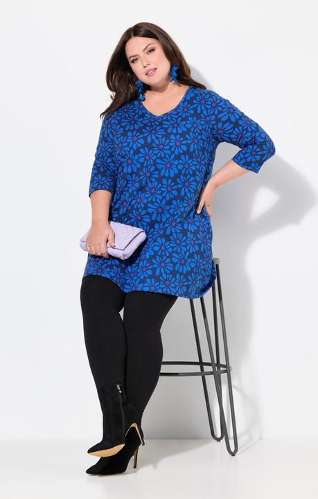 Produktbild Ulla Popken Longshirt, Blüten, A-Linie, V-Ausschnitt, 3/4-Arm (50, 52)