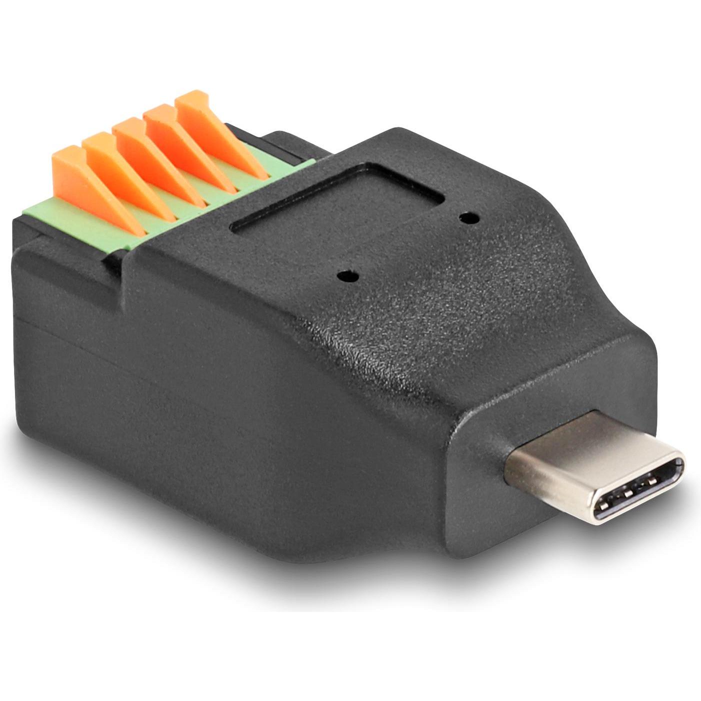 Delock USB Type-C 2.0 Stecker zu Terminalblock Adapter mit D (USB Typ-C, 3.42 cm), Data + Video Adapter, Schwarz