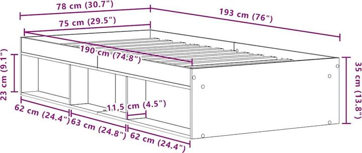 Actual product image vidaXL Bettgestell (75 x 190 cm)