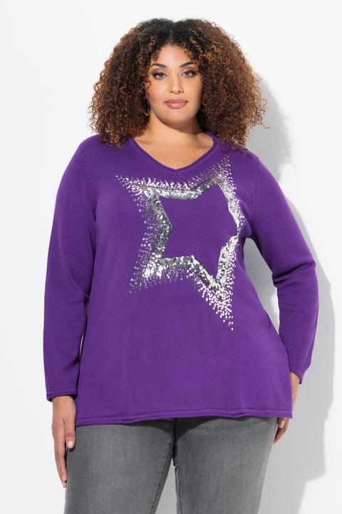 Produktbild Ulla Popken Pullover, Pailletten-Stern, V-Ausschnitt, Langarm (46, 48)