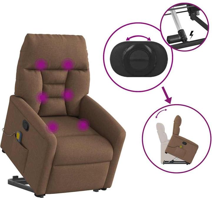 Actual product image vidaXL Massage chair with stand-up aid brown fabric