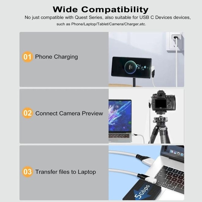 Image du produit MU Classic Zebra Series VR Link Cable pour Meta Quest 2 & Meta Quest 1