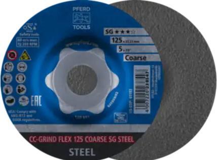 Image du produit Pferd CC-GRIND-FLEX Disque abrasif 125x22,23 mm COARSE Ligne de puissance SG STEEL pour l'acier (Grossier)