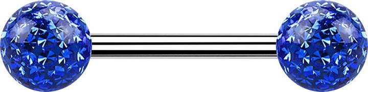 Produktbild Star Piercing Barbell silber mit zwei Kristall Kugeln dunkelblau Epoxy Schutzschicht (Chirurgenstahl 316L, ohne Messing)