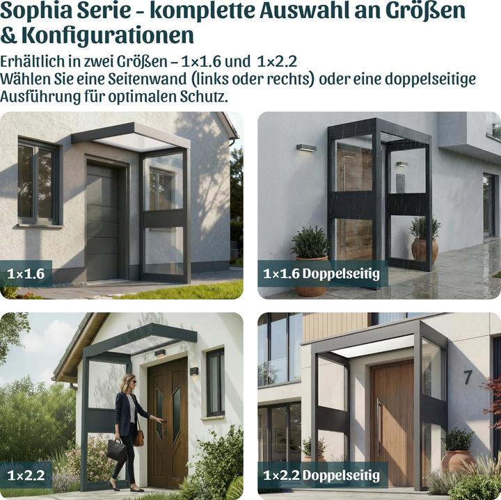 Actual product image Palram CANOPIA | Sophia 3X5 / 1X1.6 Door Awning + SIDEWALL Dark Grey Structure / White Opal Panels