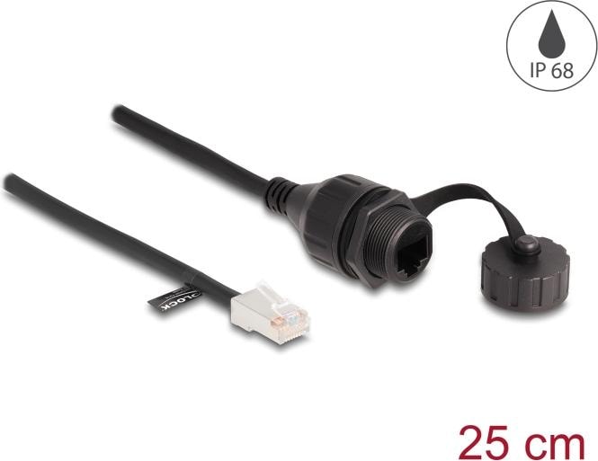 Image du produit Delock Câble RJ45 mâle vers RJ45 femelle à encastrer avec connecteur (F/UTP, CAT5e, 0.25 m)