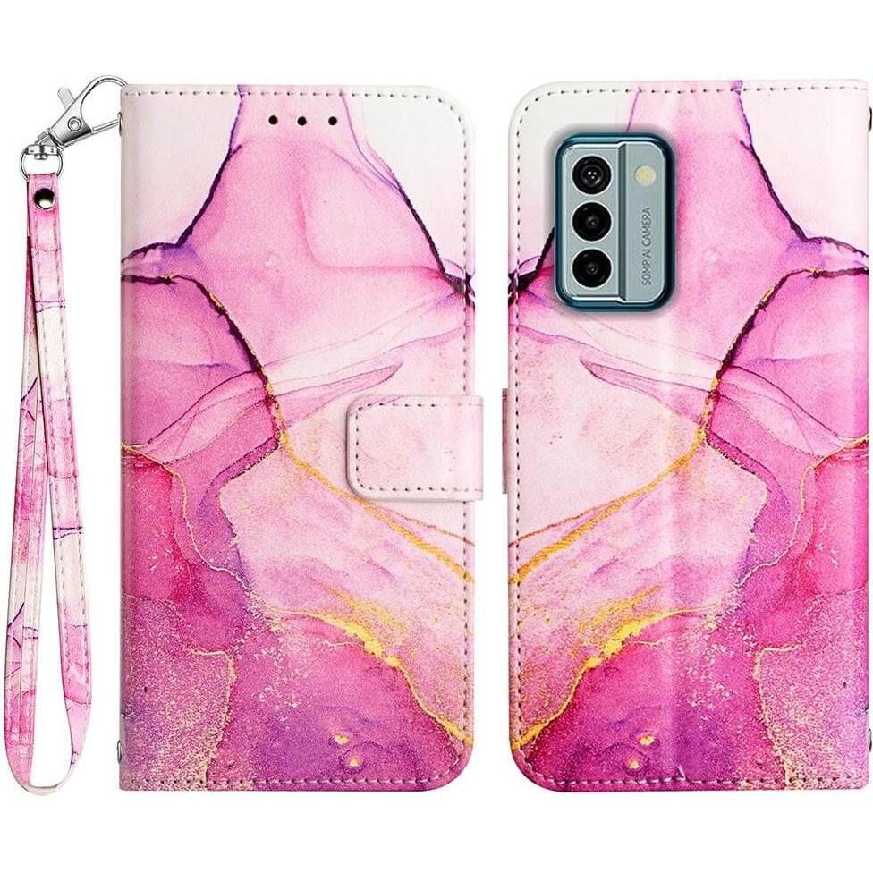 Cover-Discount Nokia G22 - Leder Hülle Marble pink (Nokia G22), Smartphone Hülle, Pink