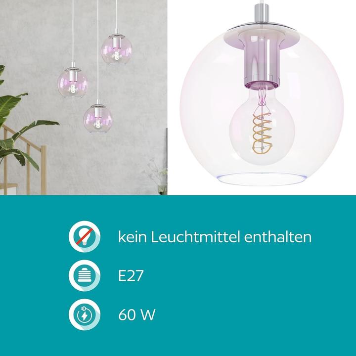 Actual product image EGLO Cluster Ariscani 3-Light Pendant Lamp with Iridescent Glass Balls (E27)