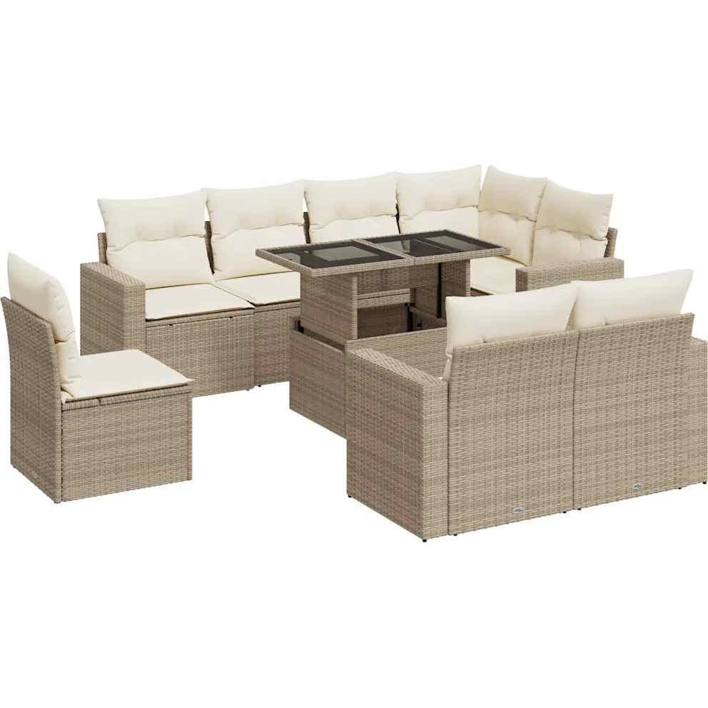 VidaXL, Gartenlounge, Gartenmöbel Sofa Garnitur Lounge Sitzgruppe 9-tlg. Beige Poly Rattan