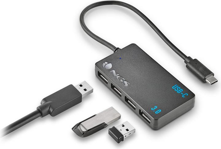 Productafbeelding NGS HUB USB(C) A 4XUSB(A) 3.0 IHUB4 0.24M NEGRO (USB-A, USB-C, 4 ports)