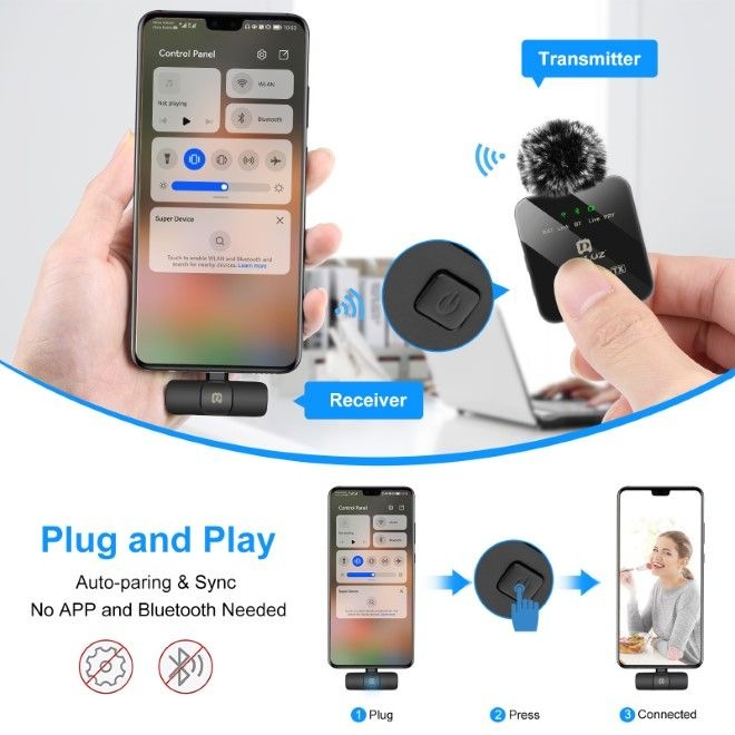 Actual product image Puluz Dual lavalier microphone USB-C