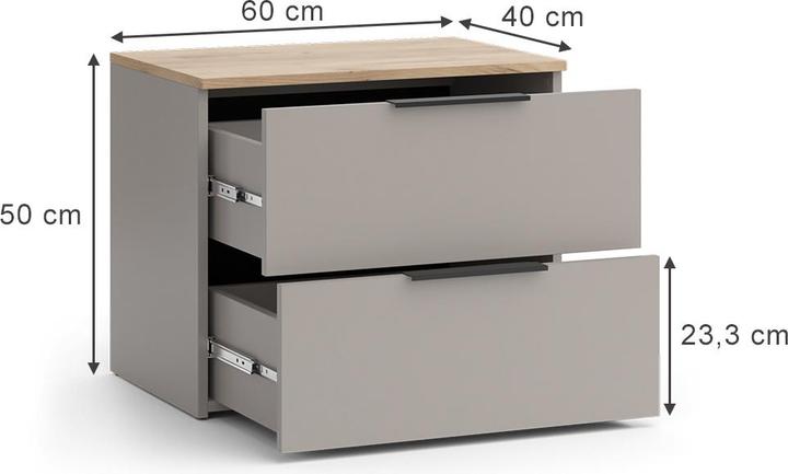 Produktbild Vicco Kommode Wido, Greige/Sonoma, 60 x 50 cm mit 2 Schubladen (60 x 50 x 40 cm)