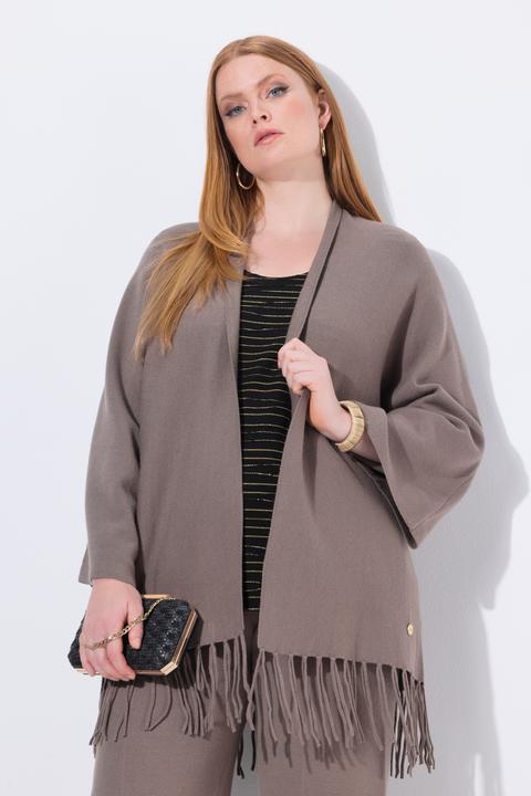 Produktbild Ulla Popken Strickjacke, Fransensaum, ohne Verschluss, Langarm (58, 60)
