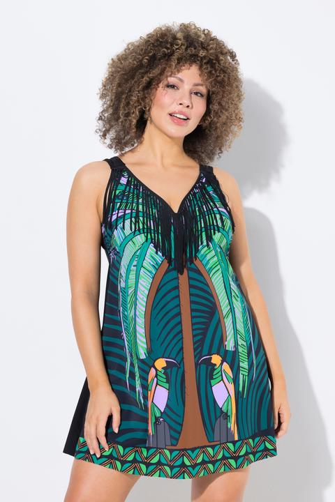Image du produit Ulla Popken Robe de bain motif perroquets, bonnets souples et Powermesh, matières recyclées (42)