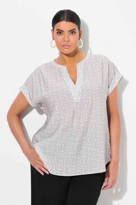 Immagine prodotto Ulla Popken Blusa a tunica con stampa grafica, scollo a tunica e mezze maniche (42, 44)