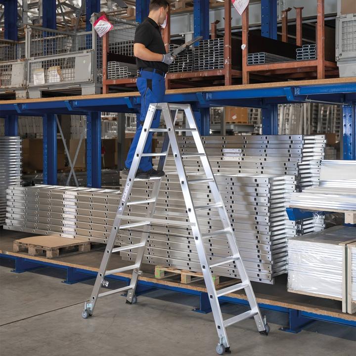 Produktbild Munk Stufen-Stehleiter beidseitig begehbar mit Rollen 2x6 Stufen (Stehleiter, 290 cm)