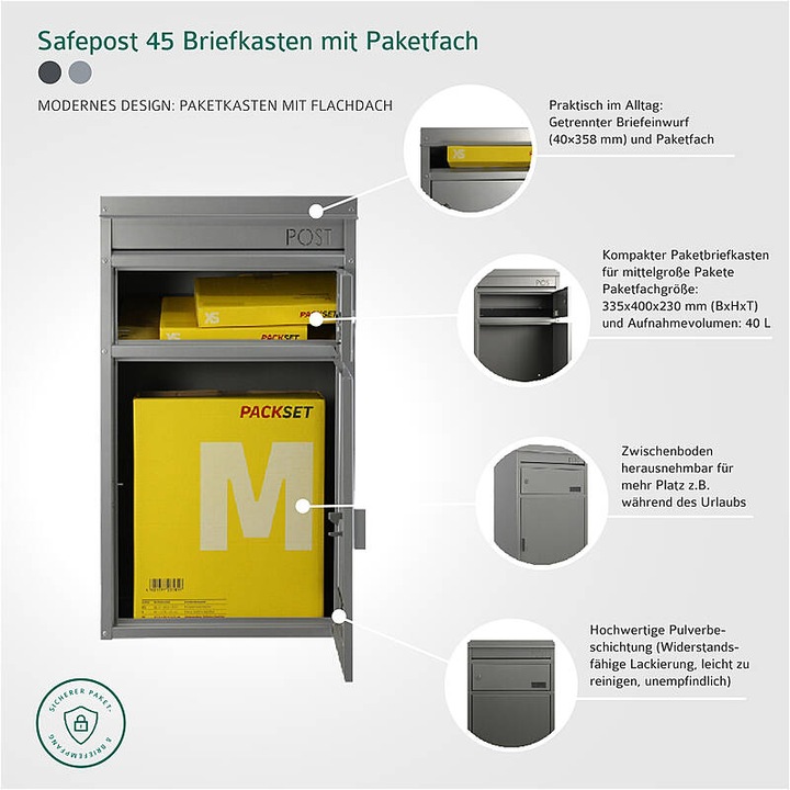 Actual product image SafePost 45 Letterbox with parcel compartment anthracite