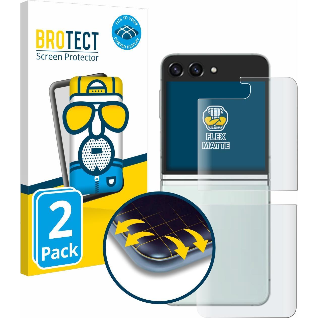 BROTECT Full-Cover Displayschutz Matt (2 Stück, Samsung Galaxy Z Flip5), Smartphone Schutzfolie, Grau