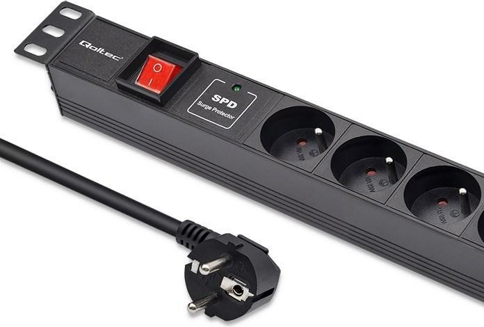 Actual product image Qoltec aluminium PDU for 19" RACK | 1U | 16A | 6xFRANZÖSISCH | 1 8 Mio.